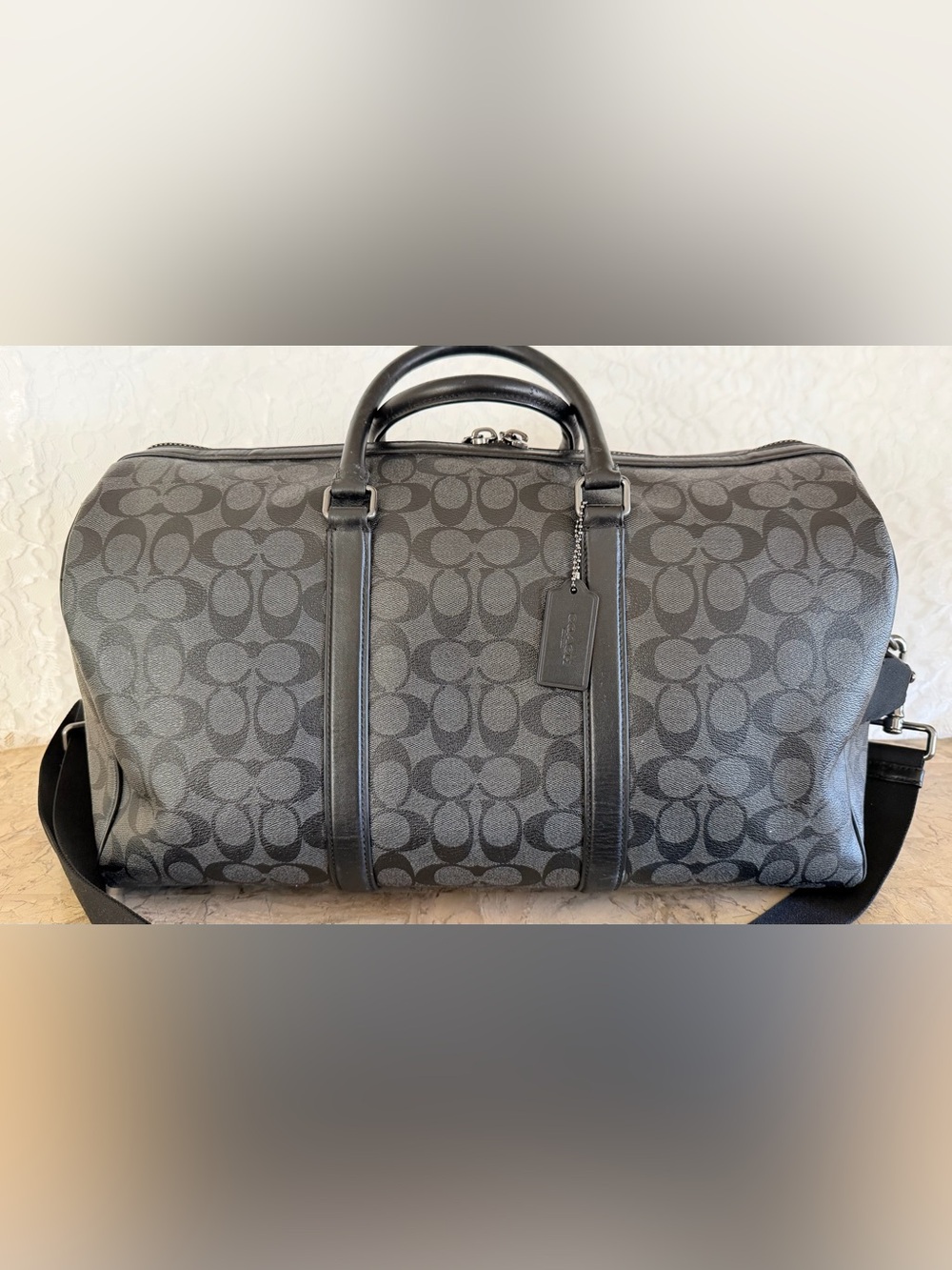 Coach Venturer Men's Signature Canvas Duffel in Charcoal and Black C5305 - Picture 2 of 14
